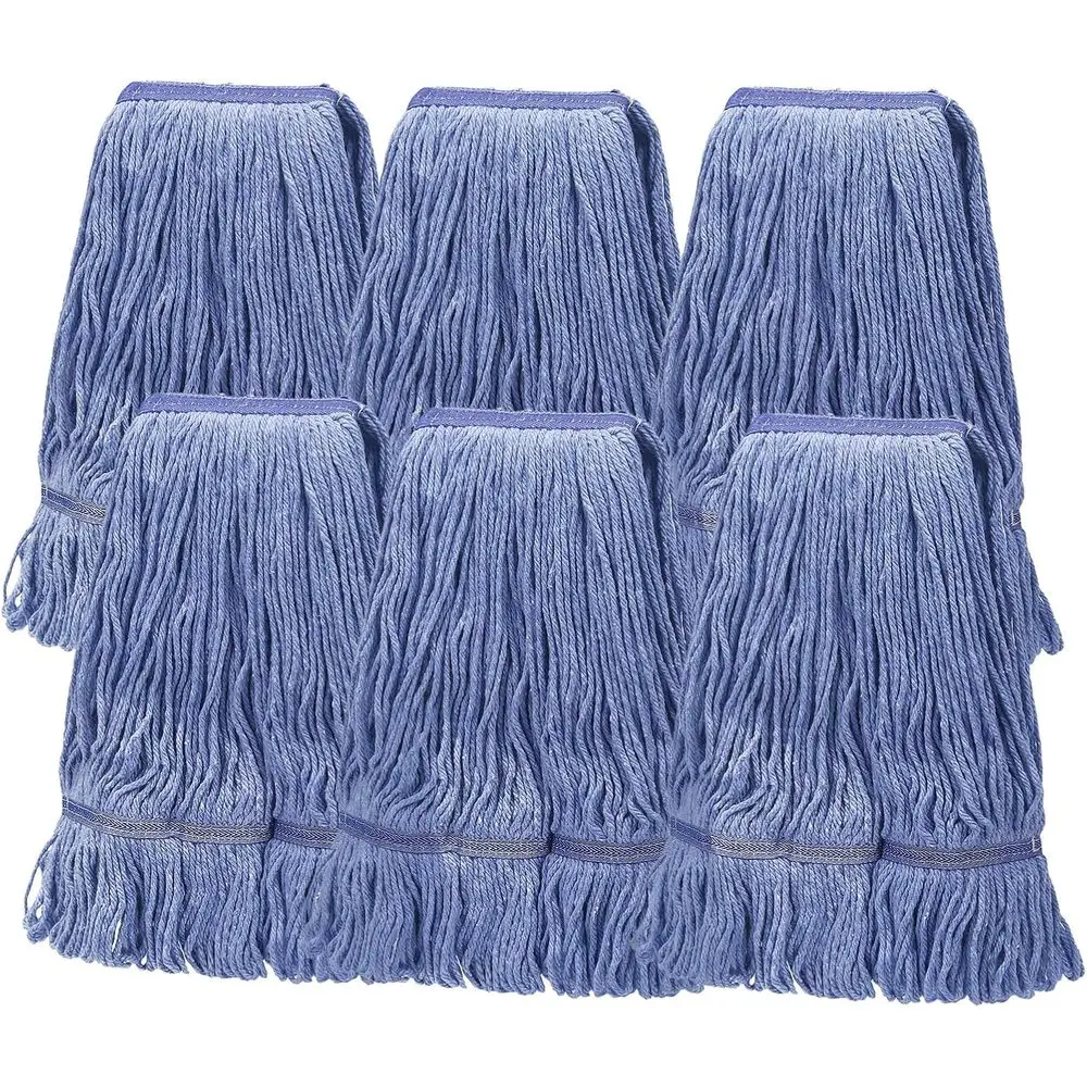 

Industrial Strength Blue Cotton Loop Mop Heads - 6 Pack Replacement for Heavy-Duty Cleaning