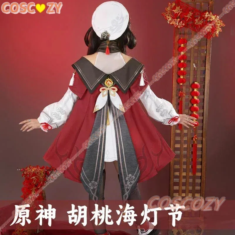 Game Genshin Impact Lantern Rite Hutao Cosplay Costume Wig Hu Tao Cherries Snow Laden Outfit Hair Red Costumes for New Year