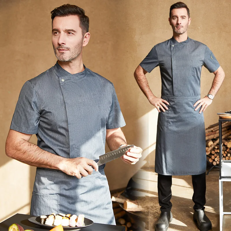 Dining Chef Overalls แขนสั้น Breathable โรงแรมห้องครัว Cook เสื้อผ้าผู้ชายฤดูร้อนครึ่งแขนโรงเรียนโรงอาหารผู้หญิง