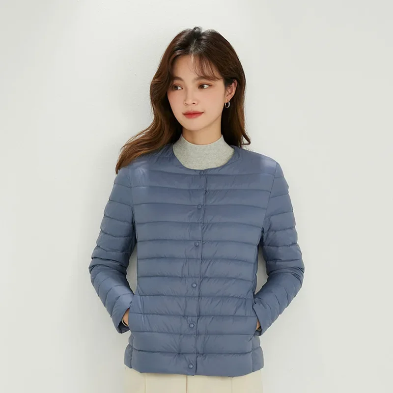 2025 New Women Liner Duck Down Jacket O-neck Variable V-neck Female Fall Spring Autume Collarless Light Quilted Puffer Coat