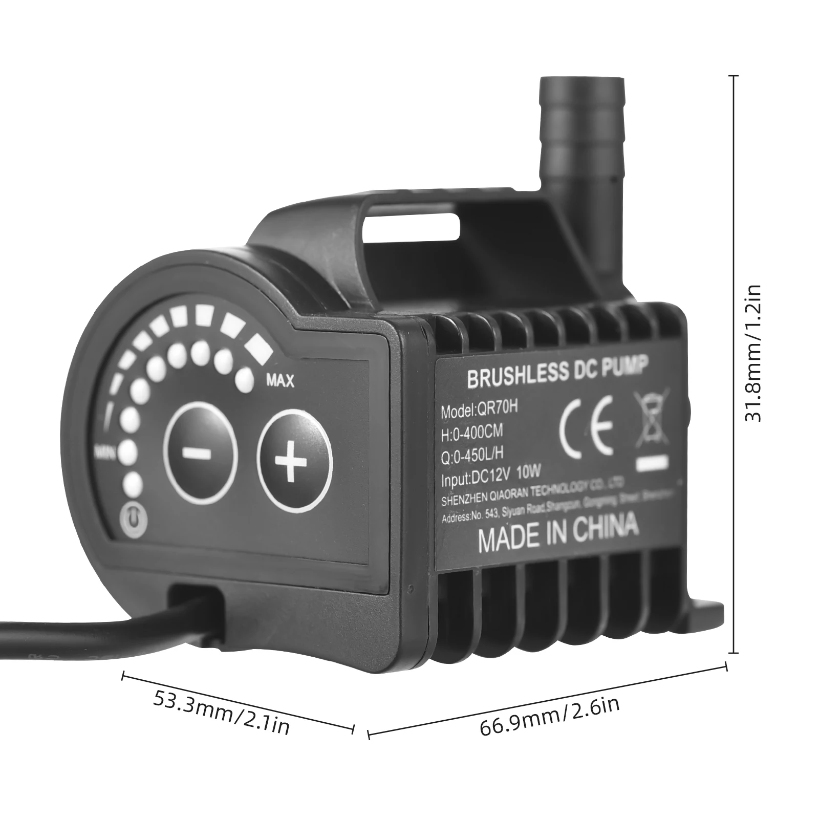 Submersible 12V Water Pump 8 Levels Adjustable 0-700L/H  Fountain Pump with 0-9.8ft Lift, DC Female Plug and Suction Cup Base