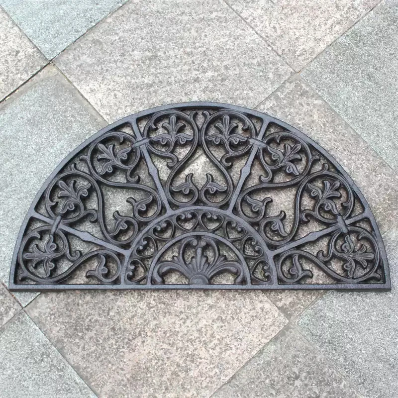 Cast Iron Half-Round Hallway Mat Heavy Duty Funny Welcome Doormat For Outdoor Deck Lawn Garage Non-Slip Entrance Mat Shoe Scrape
