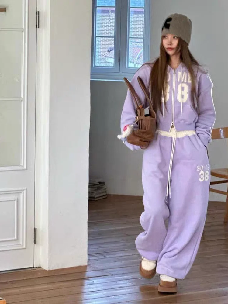 

Повседневный женский комплект с капюшоном и буквенным принтом, топ на подкладке, брюки с высокой талией, костюм из двух предметов на осень-зиму