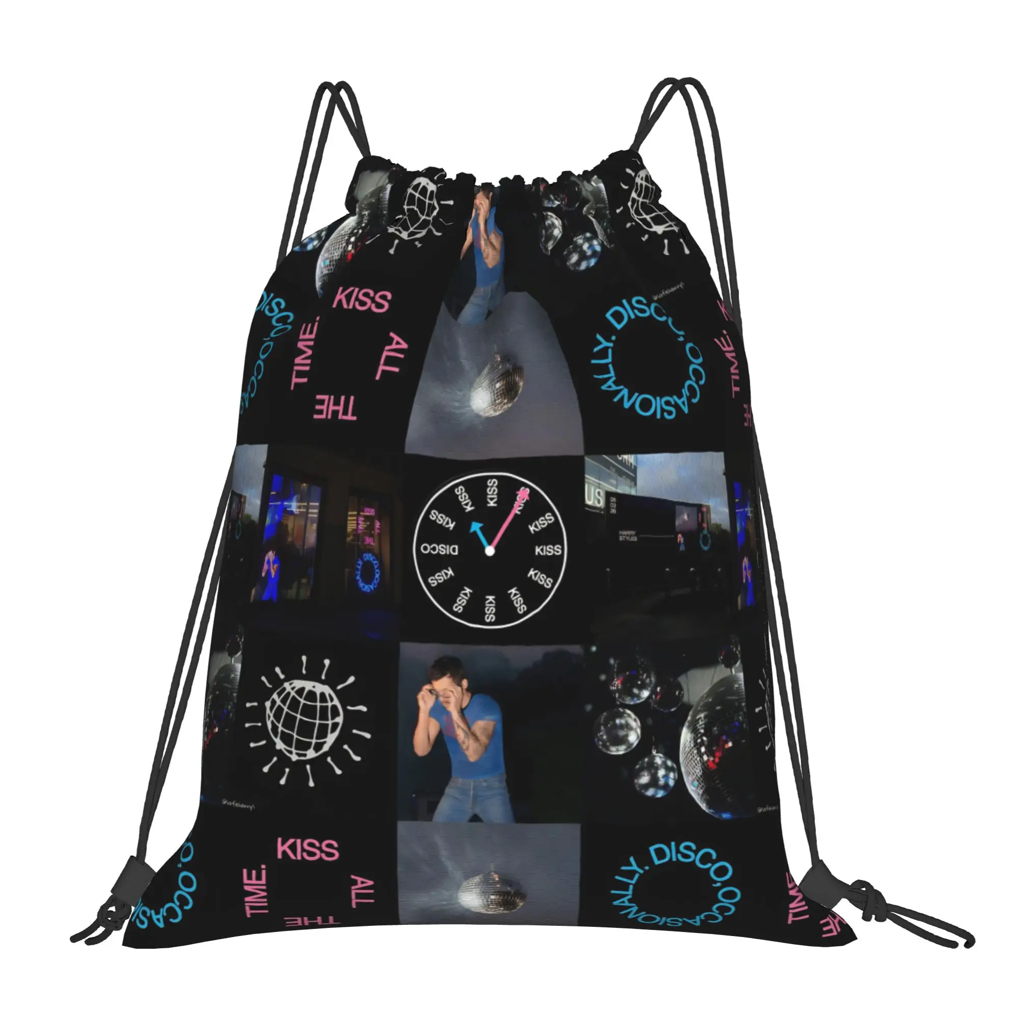 HS Album Kiss All The Time Disco Backpack Drawstring Basketball Bags Bag Harrys Music Styles String Sackpack 36cm (W) x 43cm (H)