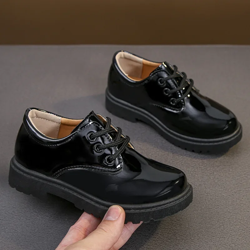 Spring Boy Leather Shoes Black Performance Casual Children Glossy UK Uniform Casual Shoes for Host Kids Fashion 2022 New Classic