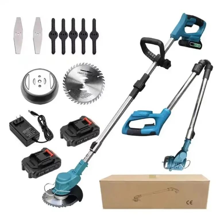 21V lithium battery cordless lawn mower, foldable, portable garden brush cutter, 150mm cutting width, 550W power metal