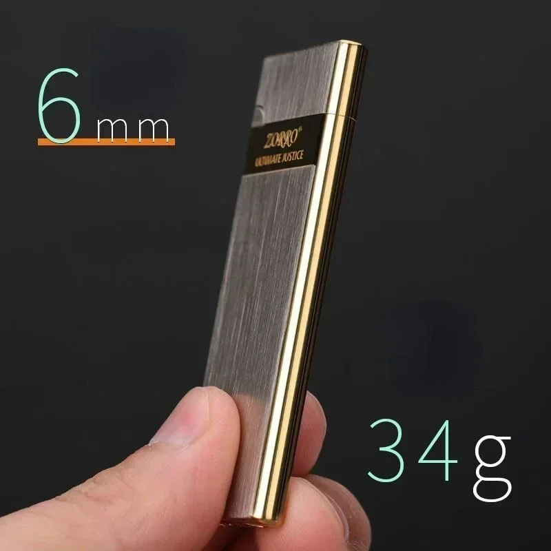 ZORRO Metal Ultra-thin Butane Gas Inflatable Grinding Wheel Ignition Lighter Cigarette Lighters High-end Men\'s Small Tools