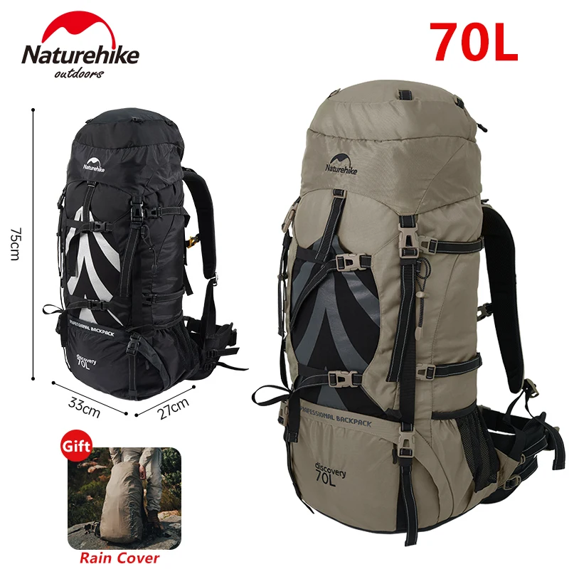 Naturehike Hiking Backpack 70+5L Camping Ultralight Mountaineering Knapsack Travel Bag 420D Nylon Waterproof Bag With Rain Cover