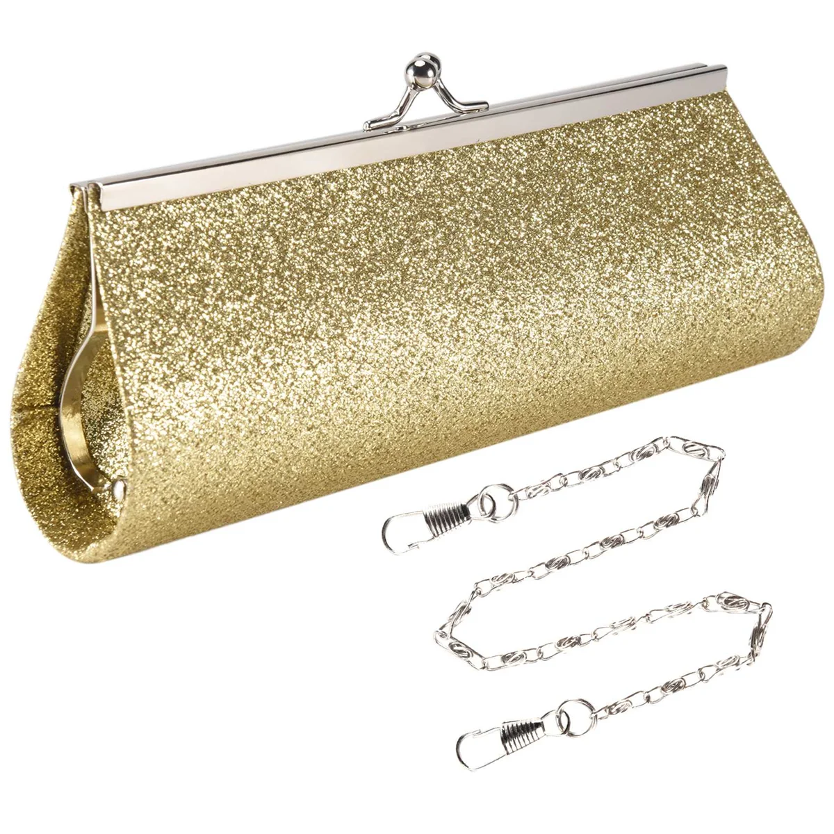 FZFZ 여성 반짝이 클러치 지갑 저녁 파티 결혼식 연회 핸드백 숄더백 (골드)