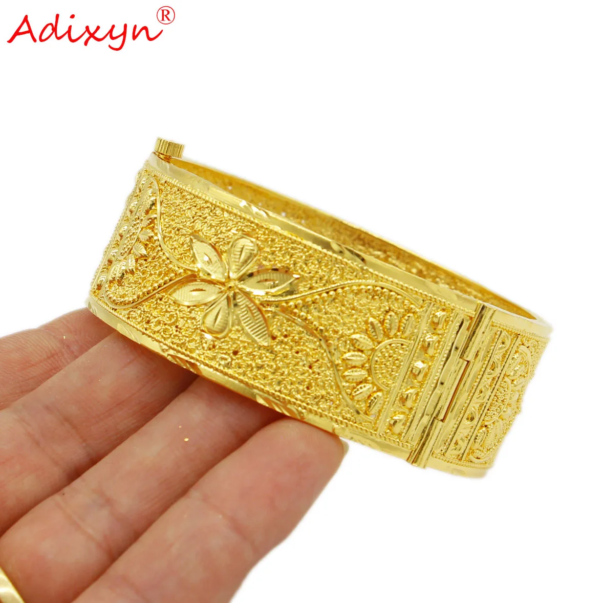 Adixyn women\'s hand bracelets 24k gold color (can open)bangles for unisex indian dubai jewelry wide bangle wedding gifts N022231