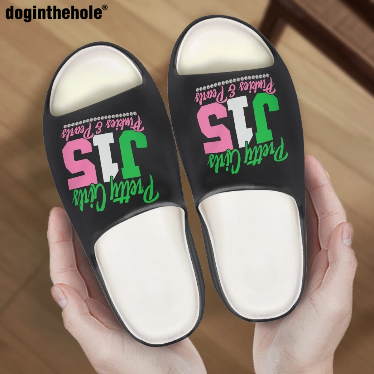 Doginthehole Summer Hot American Sisterhood Sorority Print Coconut Slippers for Women Home Non-slip Slippers Beach Wading Sandal