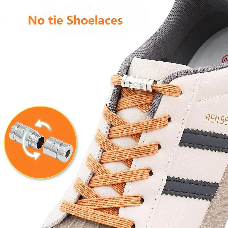 Flat Shoe Laces Without Ties Elastic Shoelaces Round Capsule Metal Lock Lazy Shoe Lace For Sneakers Rubber Band Accessories