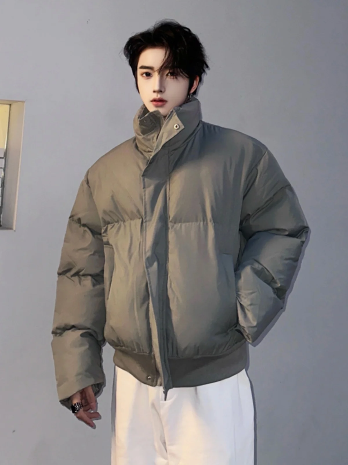 

American Retro Men's Cotton Jaet Winter Thiened ort Bread Sle Stand Collar Warmth Outerwear Casual Loose Fit Youth