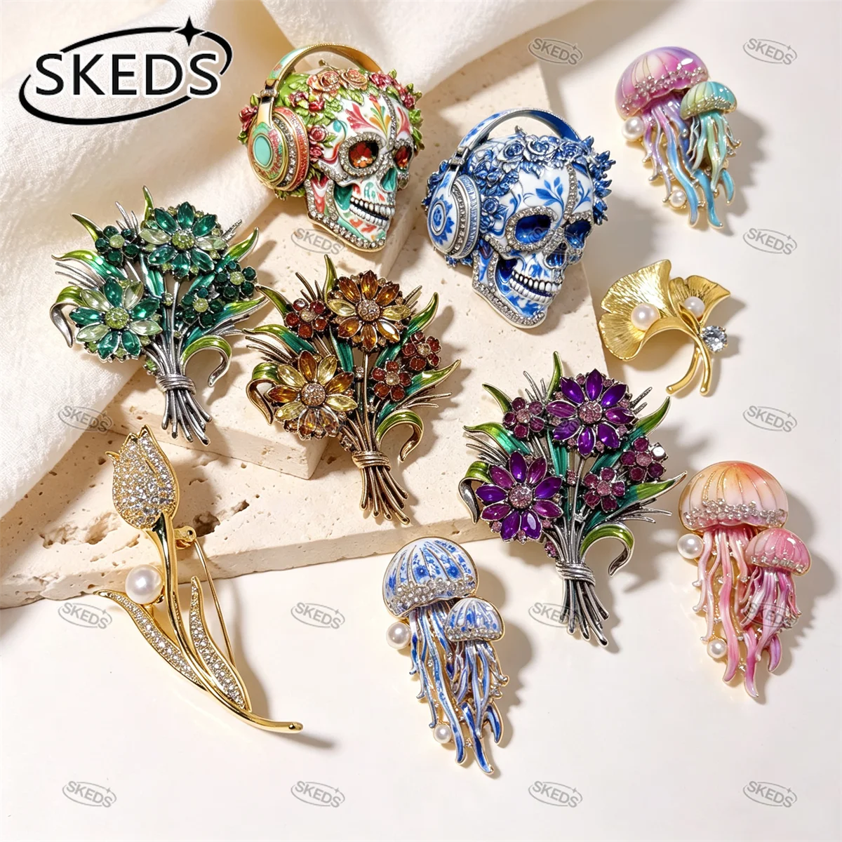 Women Accessories Bouquet - SKEDS Vintage Kryształowe Broszki dla Kobiet
