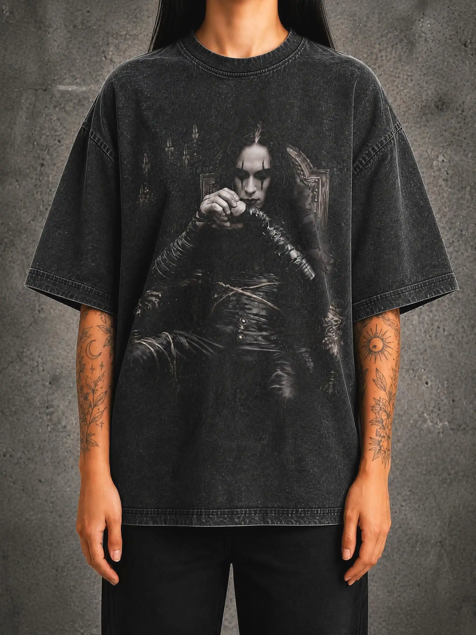 The Crow Brandon Lee Eric Draven Mineral Washed Shirt | Heavyweight Oversized Tee | Vintage Streetwear