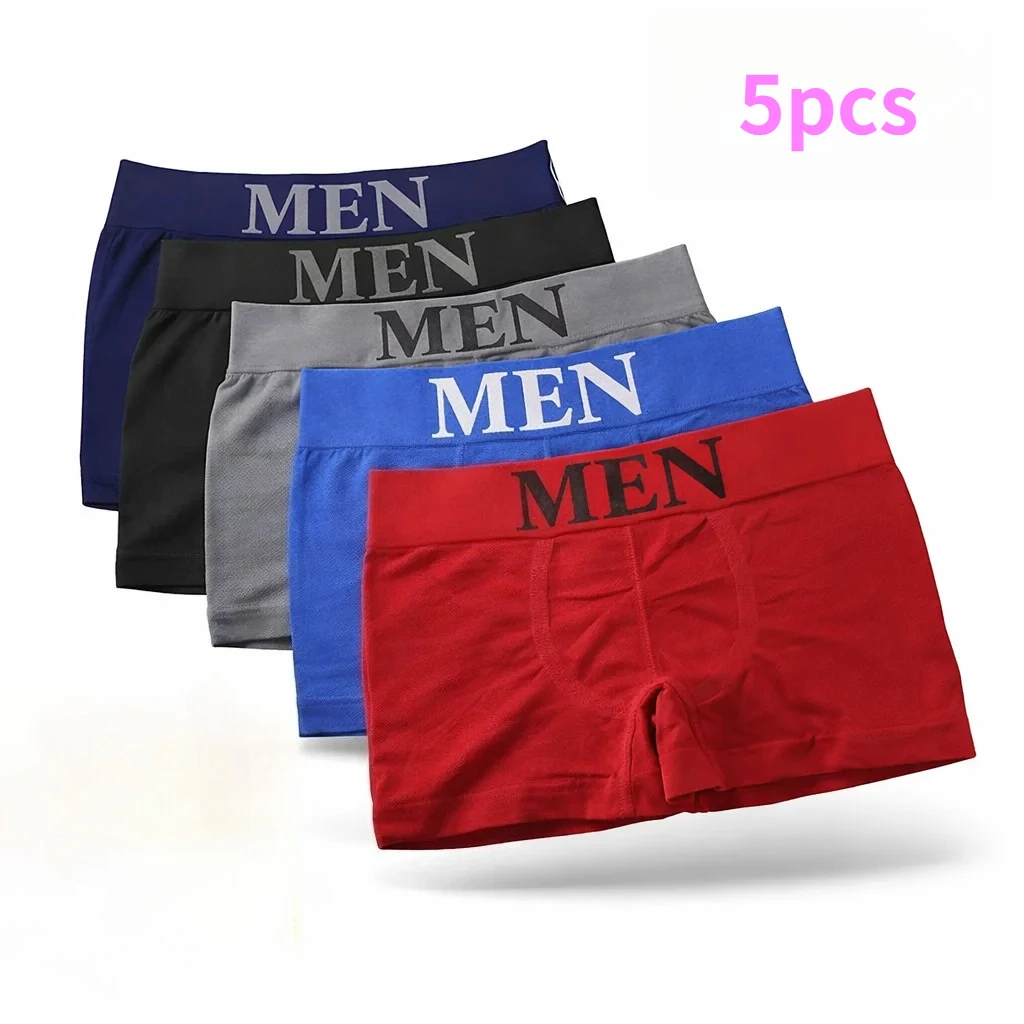

5 Pcs Men's Boxer Briefs, Soft Stretch Breathable Underwear, High Elastic Comfortable Plain Color Shorts