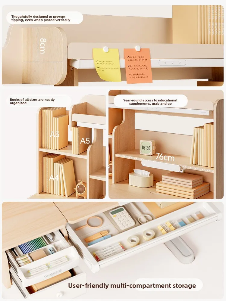 Child Protection Lamp Table Integrated Solid Wood Children's Study Table Primary School Students Desk Can Lift Writing Table And