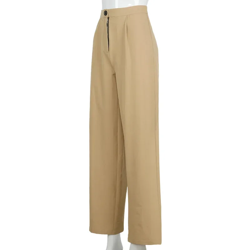 Casual Wide-leg Pants High-waist Pants 2023 Ladies British Khaki Fashion Wild Light Mature Temperament Fold Office Ladies