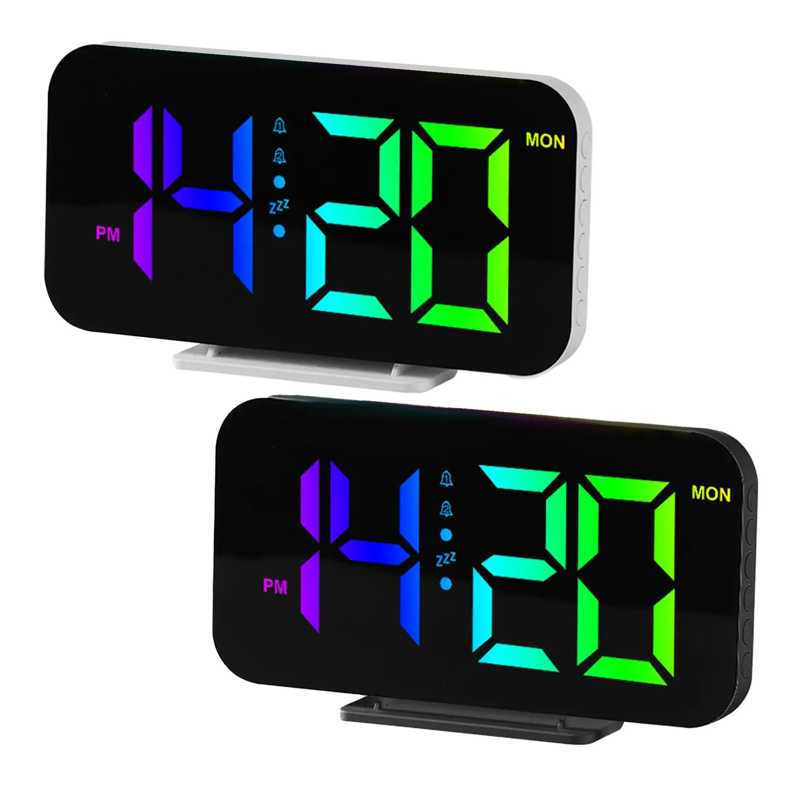 Digital Alarm Clock 5 Level Brightness Adjustment Colorful Ambient Light Table Clock for Tabletop Bedside Bedroom Office Shelf