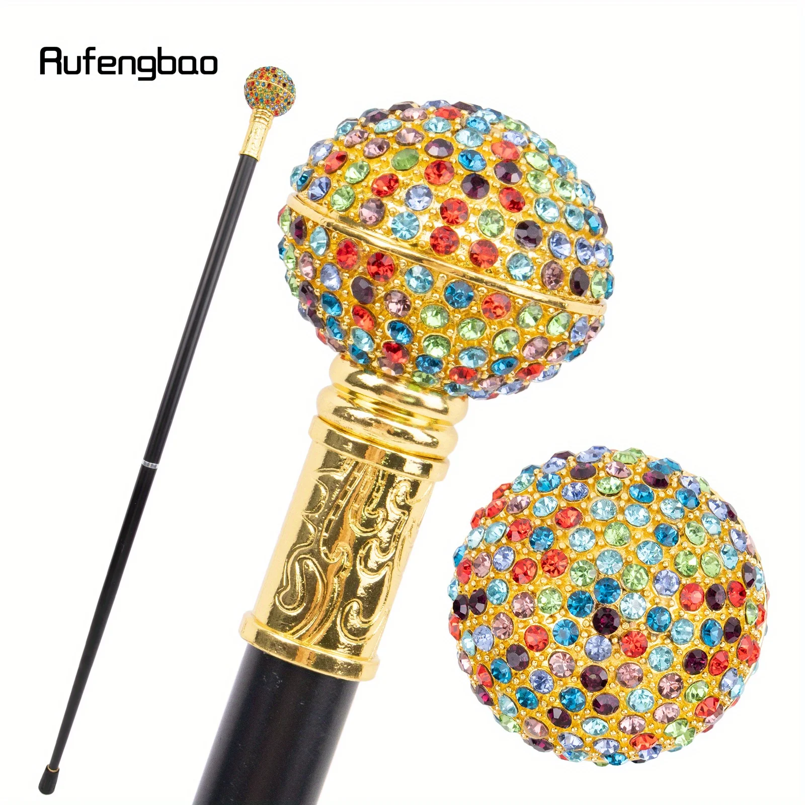 Colorful Artificial Diamond Ball Golden Cane Fashion Decorative Stick Gentleman  Cane Crosier 93.5cm Performance Stage Cane