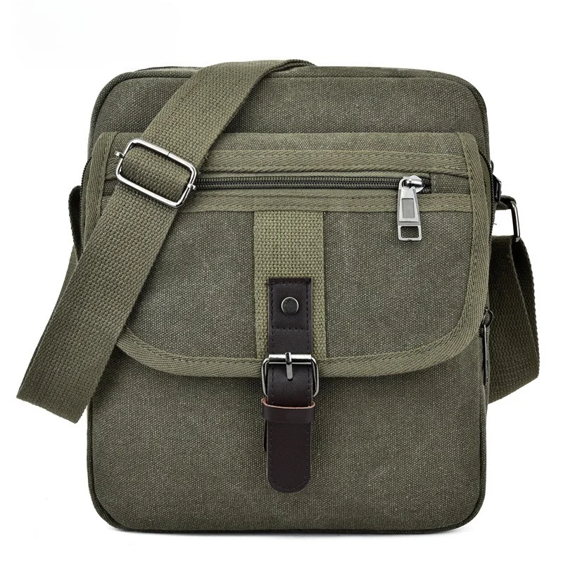 Herren Canvas-Umhängetasche, Vintage Crossbody-Messenger-Tasche mit Mehreren Fächern, Lässige Schultertasche für Reisen, Arbeit und Täglichen Gebrauch – Detail 4