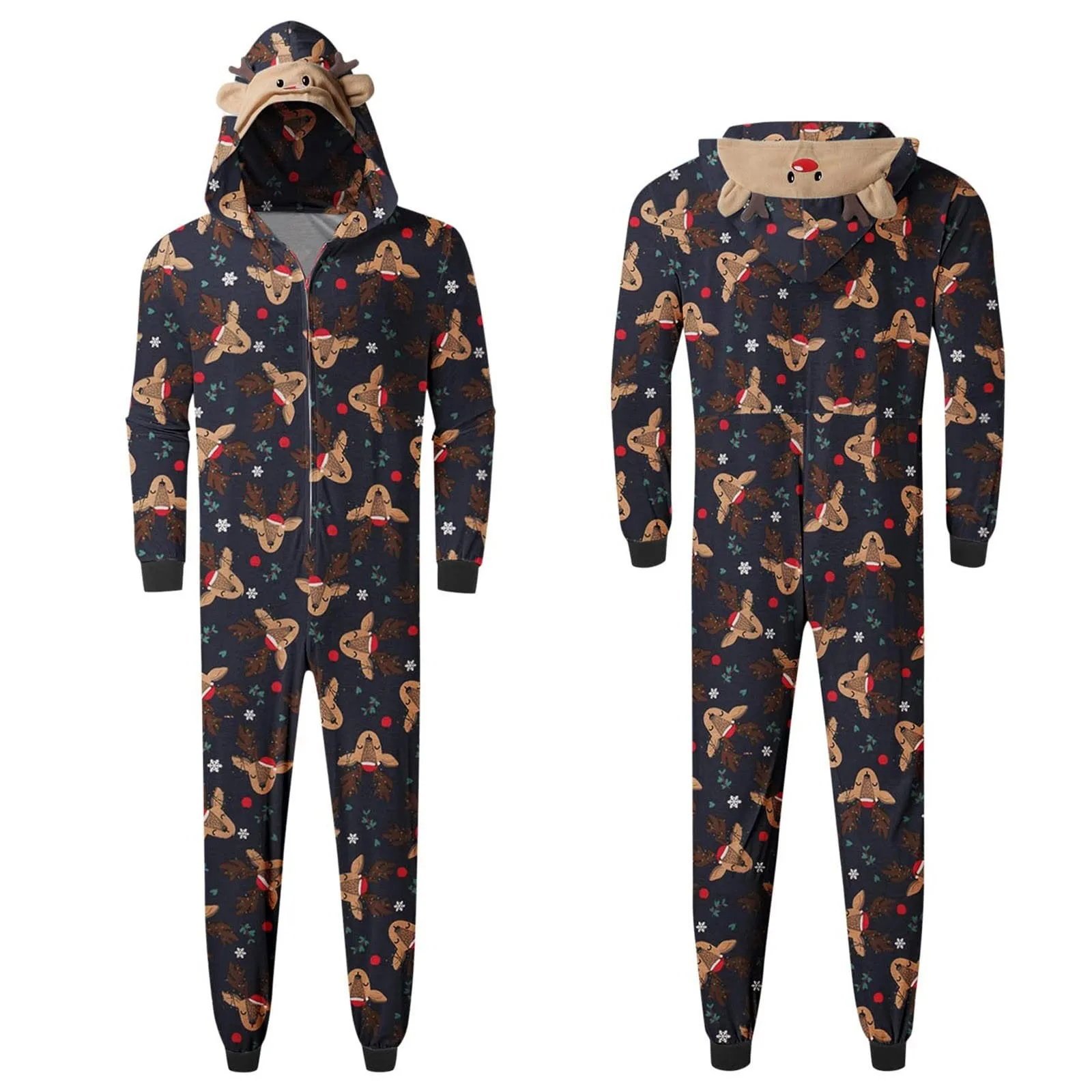 Herren Weihnachten Kapuzen Overall Pyjamas Elch Loungewear Outfits Familie Weihnachten Passende Sets Weihnachten Gedruckt Mit Kapuze Hause Anzug Set