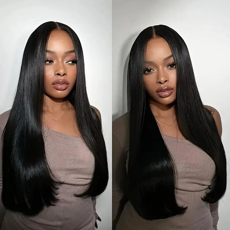 180 Density  Natural Black 13x4 HD Lace Wig 5x5 Glueless Closure PreCut 28 Inches Human Hair Wigs Straight PrePlucked For Women