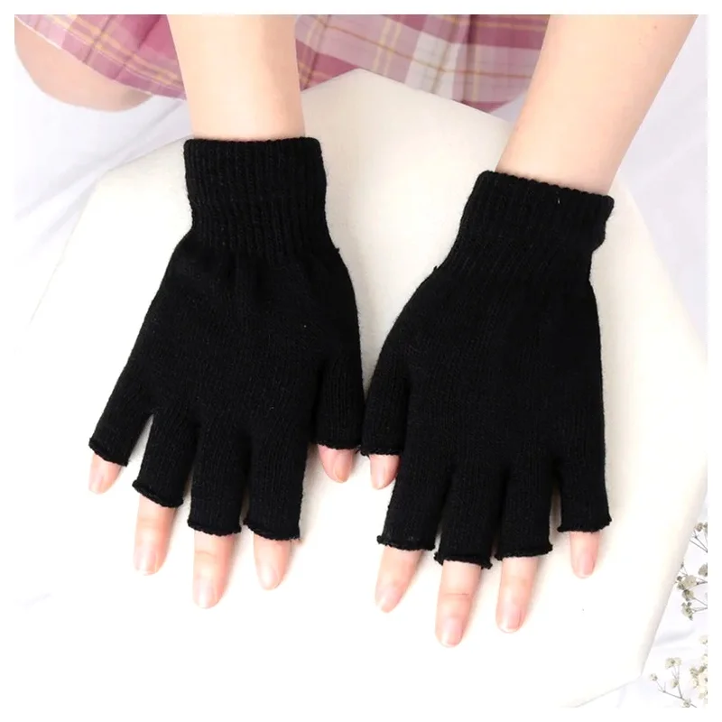 Warm Half Finger Solid New Gloves Knitting Knitted Mittens Outdoor Cycling Writing for Men Women Students Autumn Winter