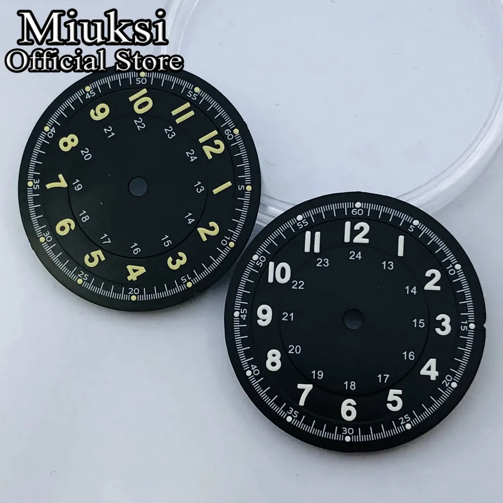 Miuksi 29mm black blue green silver watch dial luminous fit NH35 NH36 Miyota8215 DG2813 3804 movement