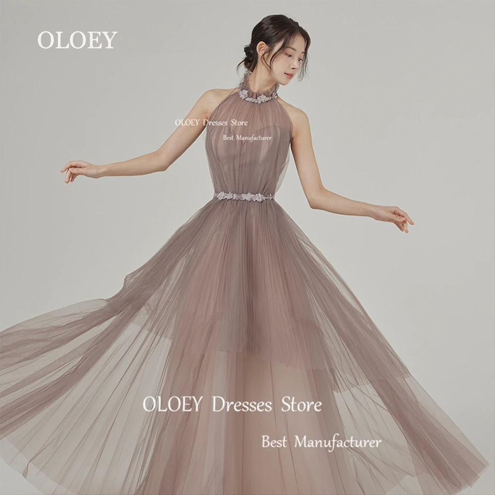 

OLOEY Elegant Halter Prom Dress Korea Wedding Photoshoot Sashes Corset Back Floor Length Performance Evening Gown Custom Made