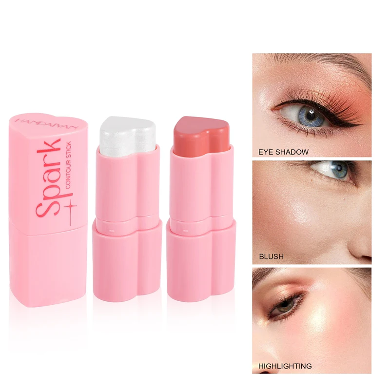 Love Shape Blush Highlighter Stick Gezicht Fleuren Glitter Matte Perzik Rode Wangtint Make-Up Jukbeen Contouren Kleurstof Romige Blush