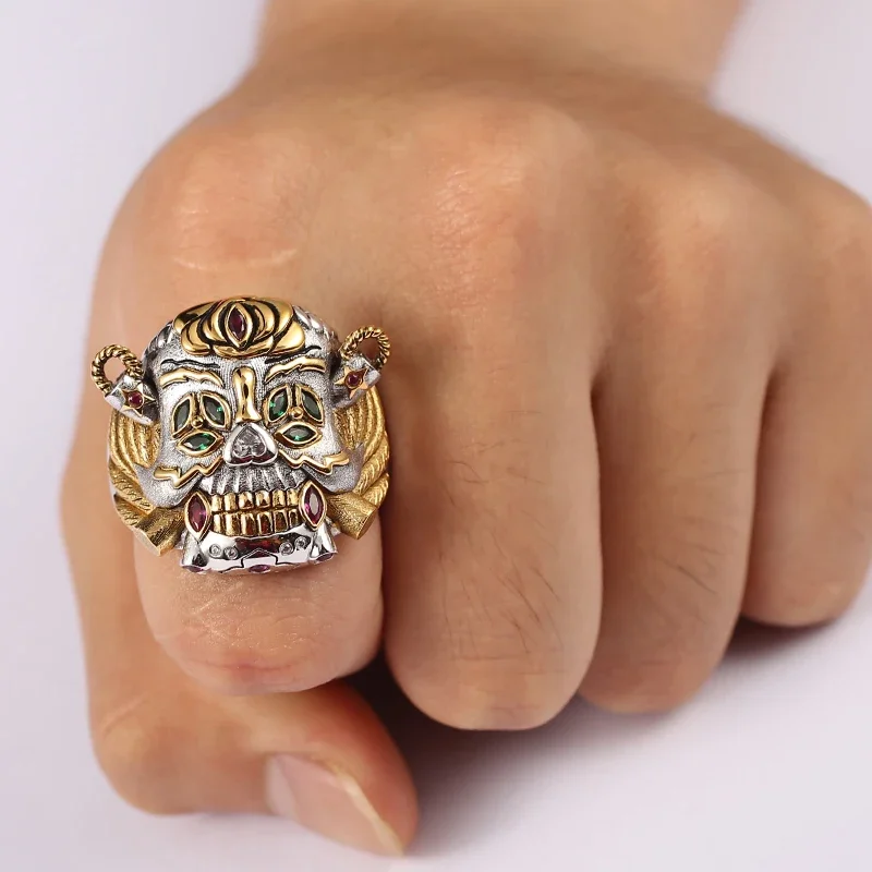 Customized 925 Sterling Silver Skull Lucky Ring Pendant Plated Gold Custom Letters Jewelry Accessories