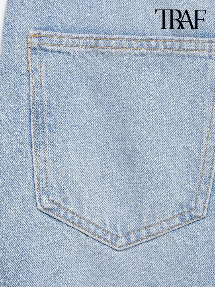 أزياء النسائية الربيع والصيف في أوروبا والولايات المتحدة بنطلون جينز عالي الخصر واسع الساقين ذو الخصر العالي بنمط ريترو جديد متباين الألوان مع بنطلون نسائي