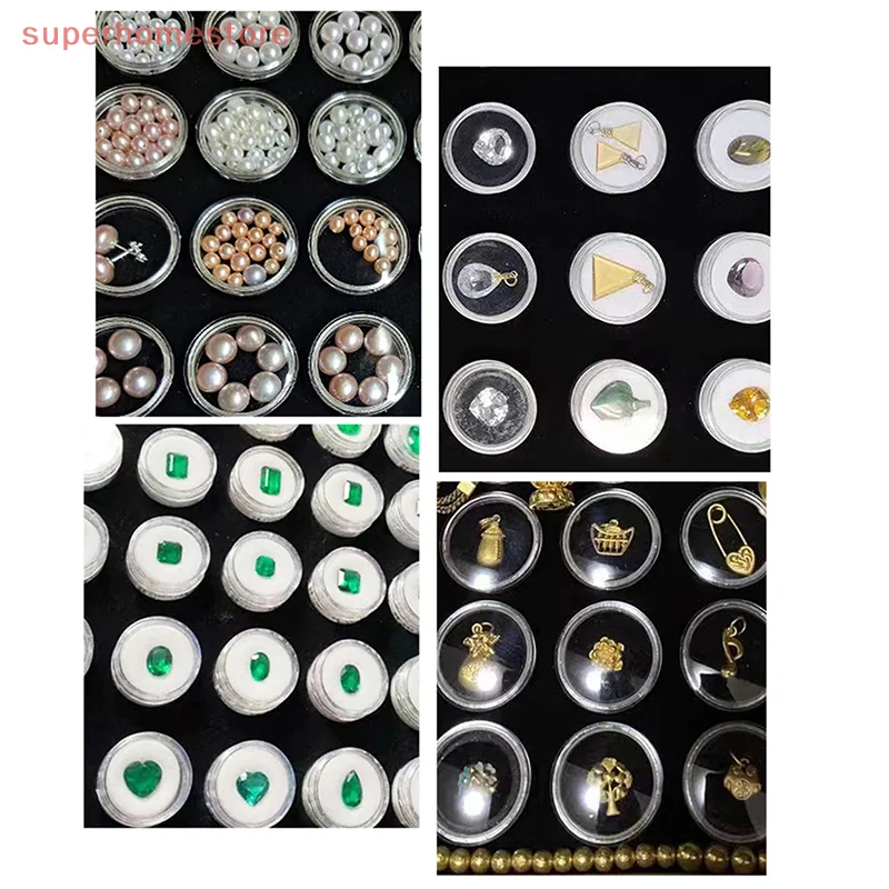 10pcs Clear Round Rhinestone Box Plastic Beads Jewelry Case Storage Box Gem Packaging Organizer