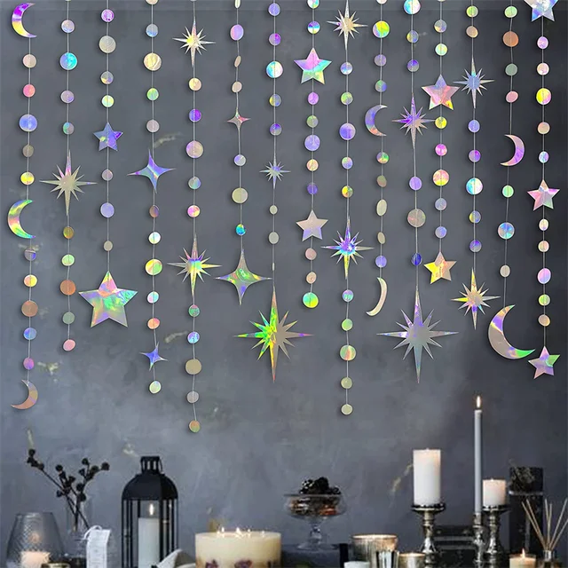 Opalizująca gwiazda księżyc koło girlanda Ramadan EID Mubarak dekoracje na przyjęcie urodzinowe wiszący półksiężyc Twinkle Little Star Streamer