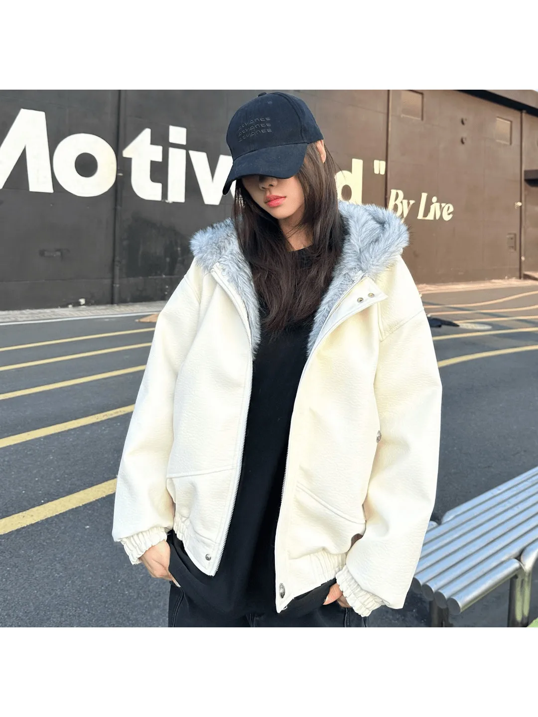 

Thiened Fce Lined Hooded Jaet Women's Loose Fit Cotton Padded Coat White Zipper Outerwear Tee-Resistant PU Wolf King...