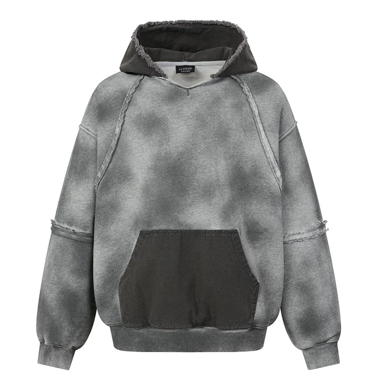Color Block Patchwork Vintage Jackets Coats Harakuju Streetwear Pullover Hoodies For Male Oversized