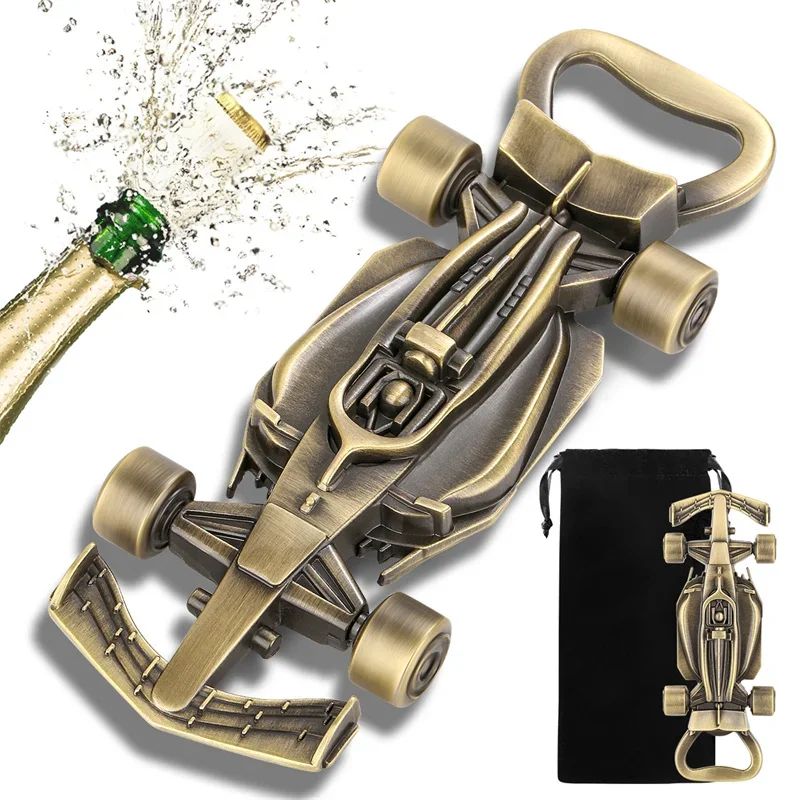 

Cool Racing Car Shape Bottle Opener Rolling Wheels Durable Beer Beverage Opener for Kitchen Club Wedding Party with Storage Bag