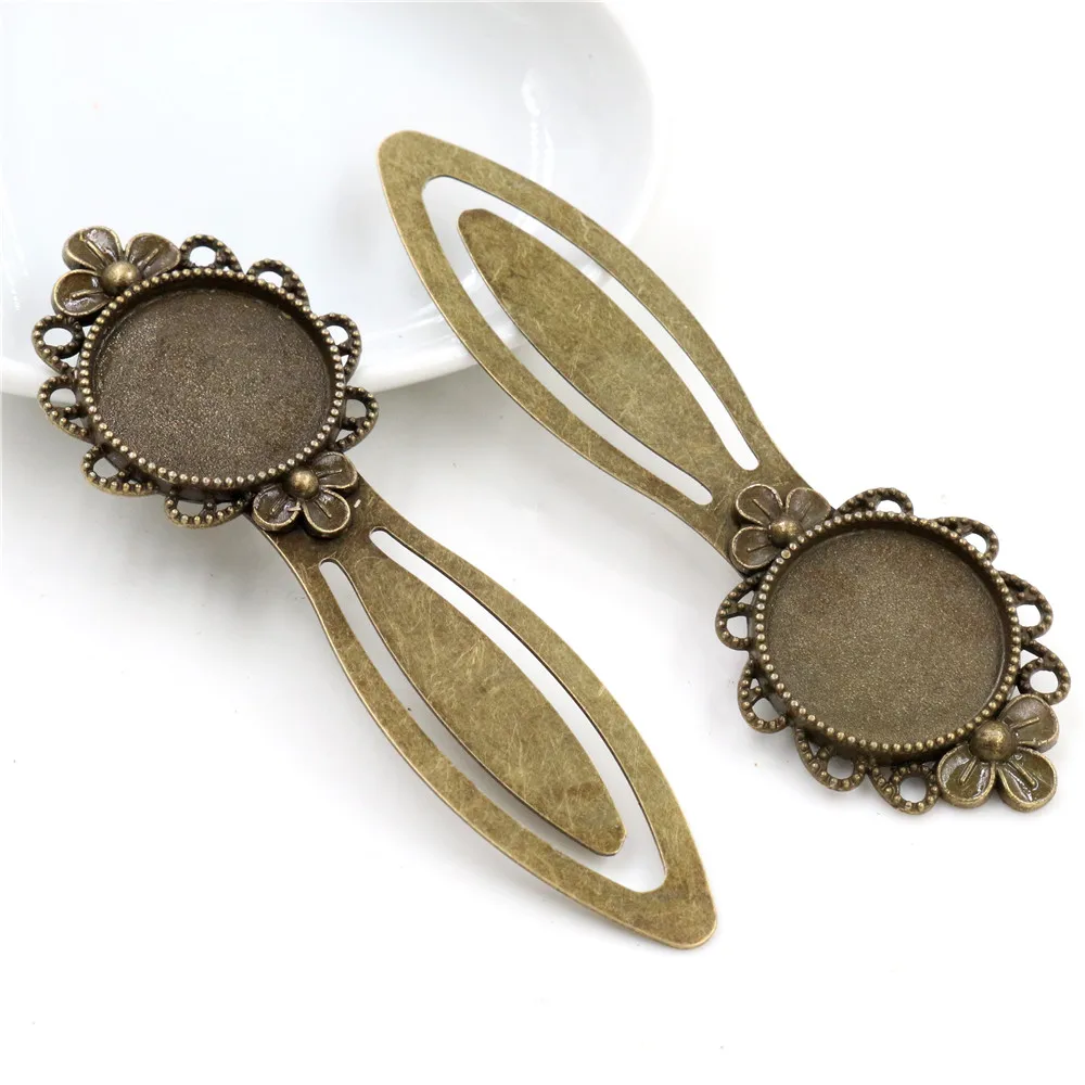 New Fashion 2pcs 20mm Inner Size Antique Silver Plated Bronze Black Vintage Handmade Bookmark Cabochon Base  Cameo Setting.