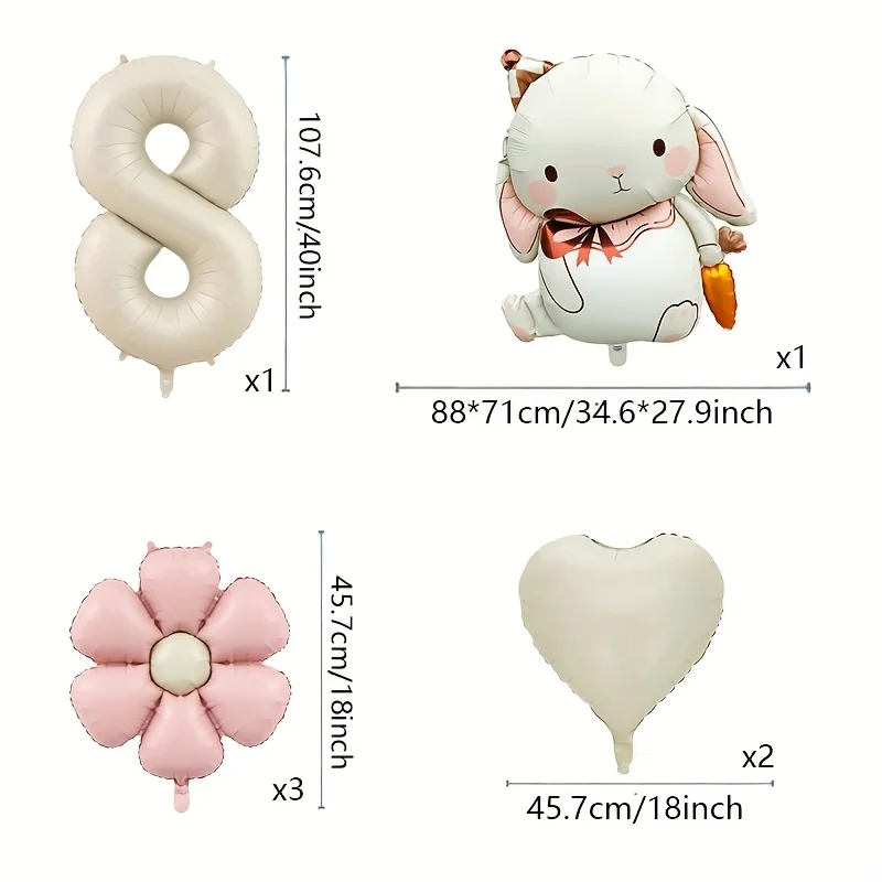 7-teiliges bezauberndes Kaninchen-Gänseblümchen-Ballon-Set, 40 Zoll, cremeweiß, Nummer 1–9, Geburtstagsballon, Cartoon-Kaninchen, Ostern, Party-Dekoration – Detail 1