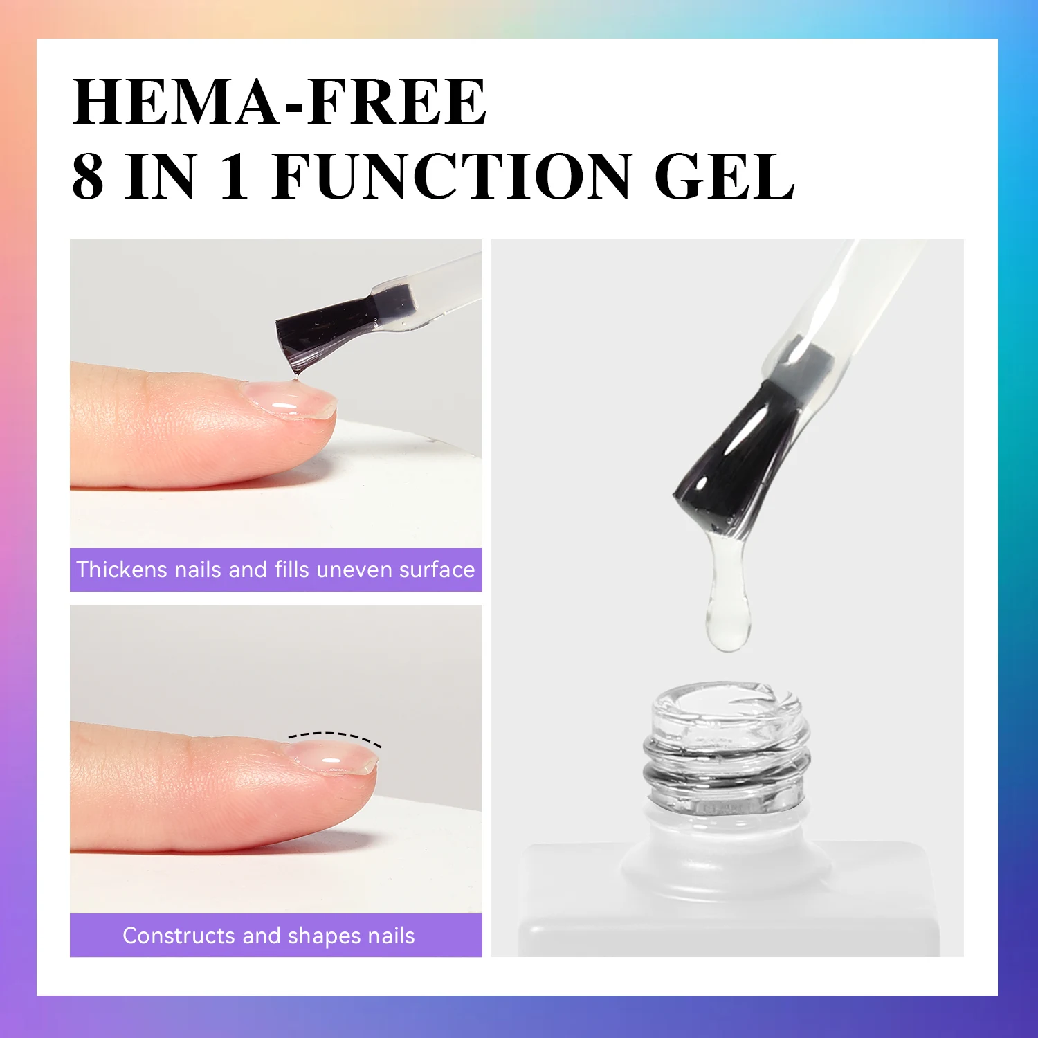 Vendeeni TPO HEMA Free 15ml 8 en 1 Gel multifuncional para uñas con diamantes de imitación, capa superior dura, Gel Base, Gel mezclador floreciente para uñas