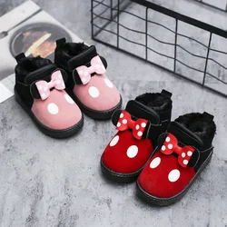 Winter Girls Boots Cute Polka Dot Bow Children Shoes Plush Thicken Warm Kids Cotton Shoes Fashion Outdoor Non-slip Snow Boots