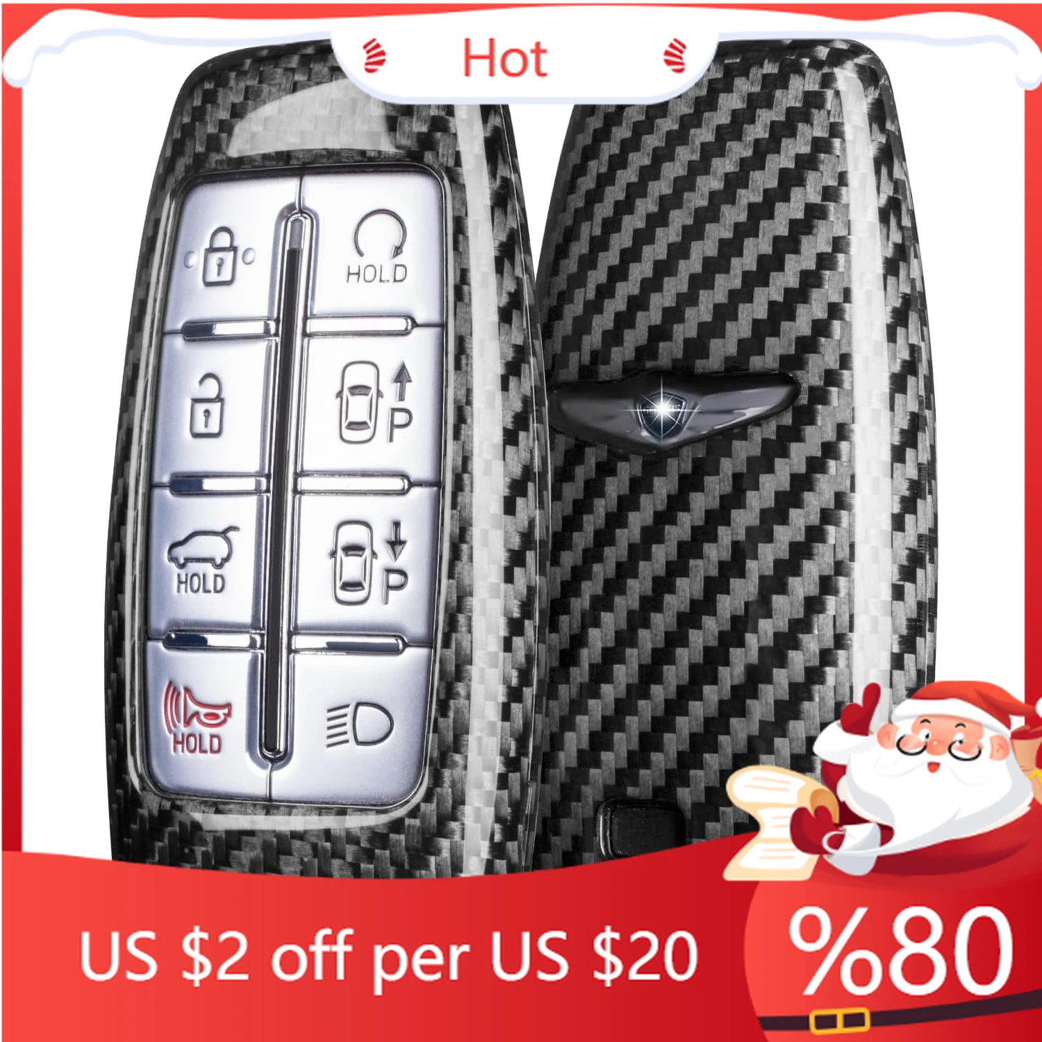 

Горячий чехол для ключа Genesis с 4 кнопками, чехол для ключа из углеродного волокна для Hyundai Genesis GV70 GV80 GV90, чехол для ключей с внутренними наклейками