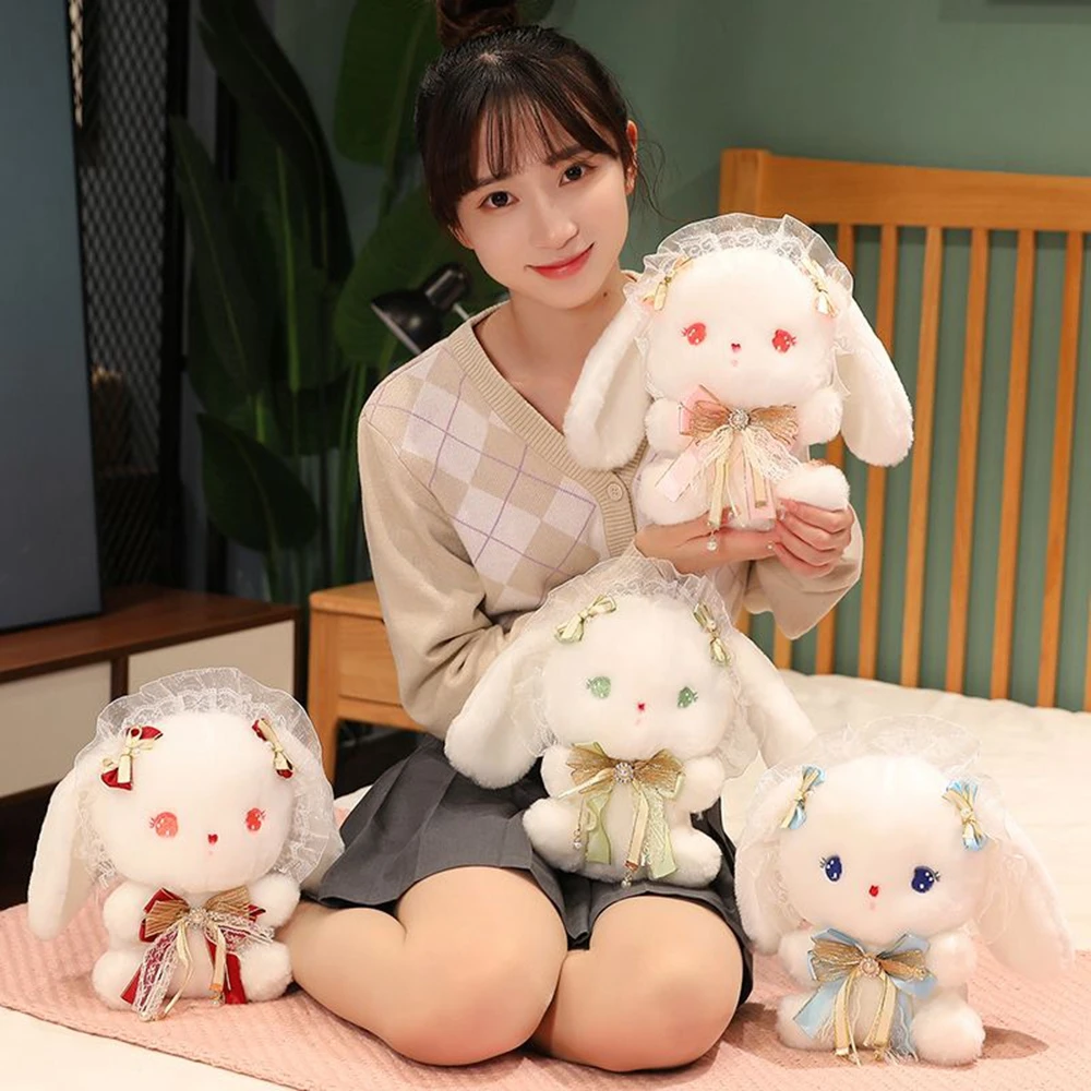 25CM New Kawaii Lolita Rabbit Plush Toy Hair Accessories Bow Lace Accessories Cute DIY Dolls Send Girls Birthday Christmas Gifts