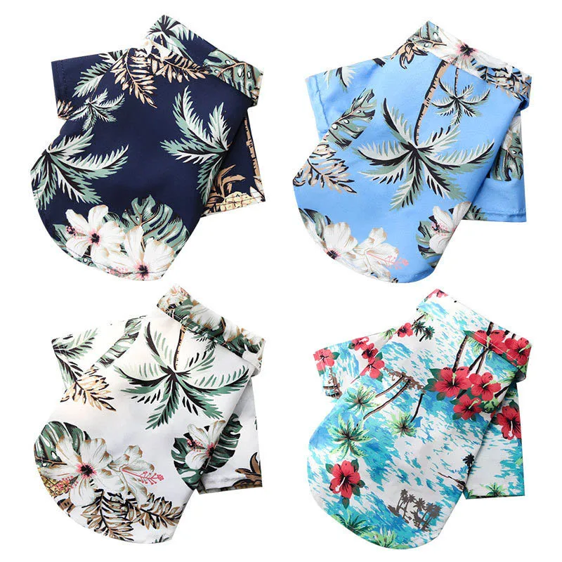 Summer Dog Clothes Coconut Tree Pineapple Flower Print Dog Cat Shirt Short Sleeve Fashion Beach Hawaiian Style Clothes For Pets