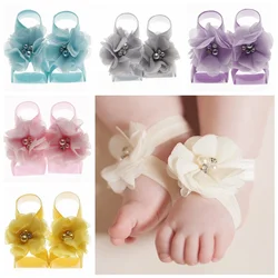 Fashion 2pcs/pair Boutique Chiffon Flower Newborn Toddler Barefoot Sandals Baby Girls Foot Cover Photo Props Kids Accessories