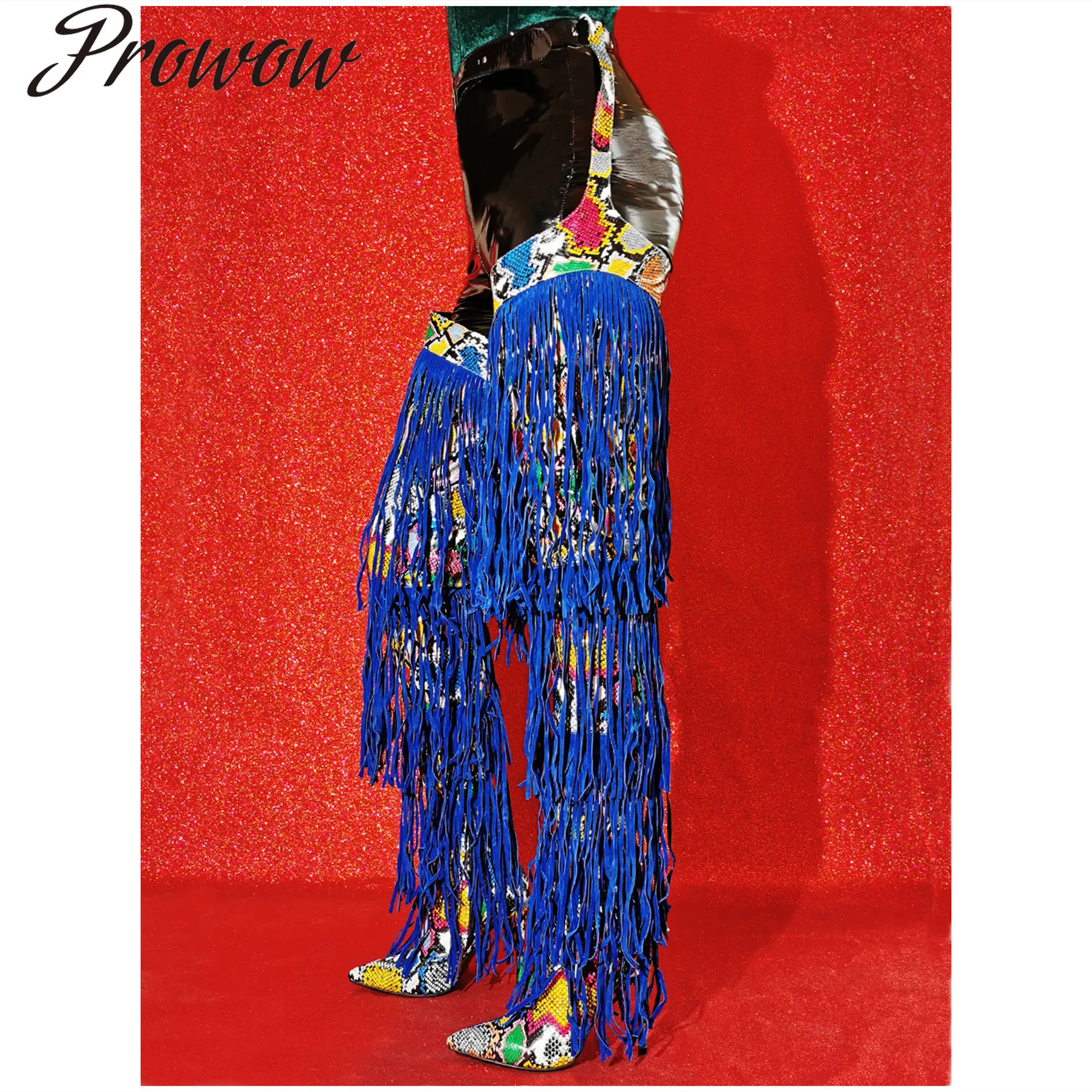 

Модные пикантные сапоги выше колена со змеиным узором и бахромой для ночного клуба, женская обувь Zapatos Mujer