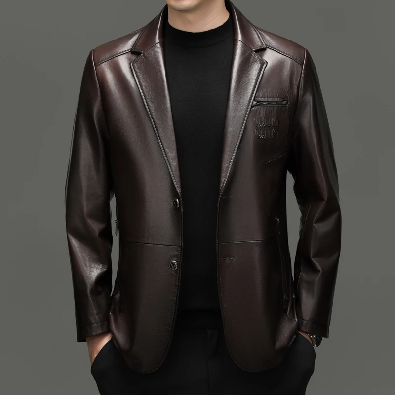 

Блейзеры из натуральной козьей кожи (внутри полиэстер) для мужчин, элегантные повседневные костюмные пиджаки высокого качества, мягкие и удобные, Terno Masculino