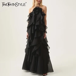 TWOTWINSTYLE solid Slimming sexy Elegant Dress For Women Camisole Sleeveless Patchwork Ruffles High Waist Dresses Female style
