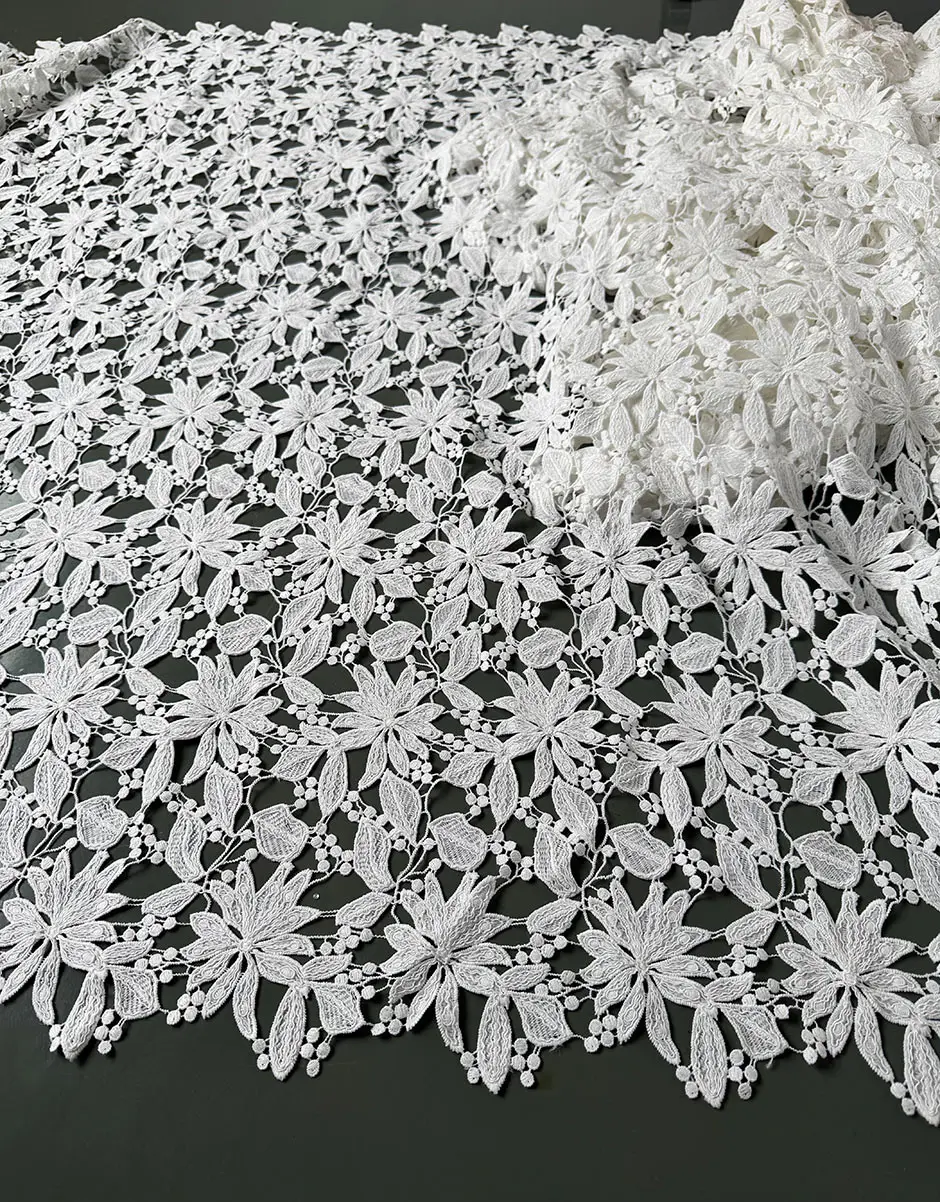 

Plain Ivory Embroidered Skin Friendly Guipure Lace Cupion Cord Fabric Modern Diy Wedding Clothing Sewing Costume Skirt 2.5 yards